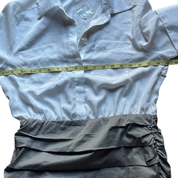 Venus dress grey white button shirt top ruched bottom short sleeve size 8 - Picture 12 of 15